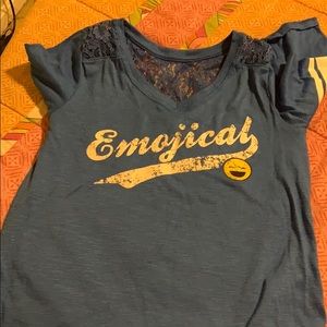 A blue emojical shirt